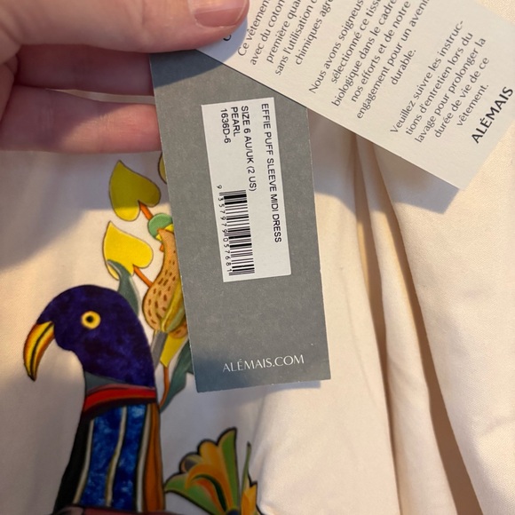 New ALEMAIS Effie puff sleeve midi dress in pearl - Picture 15 of 16